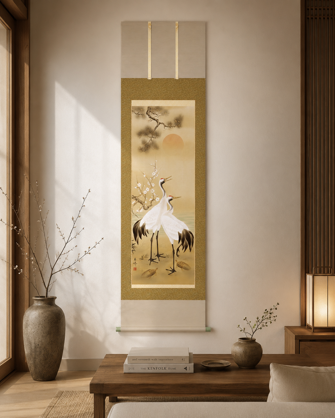Cranes at Sunrise – Zen Kakejiku